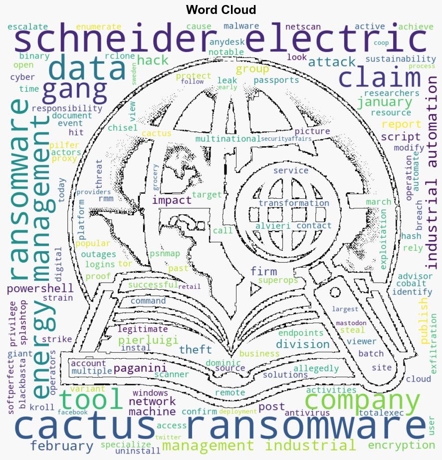 Cactus ransomware gang claims the theft of 15TB of data from Energy management and industrial automation firm Schneider Electric - Securityaffairs.com - Image 1