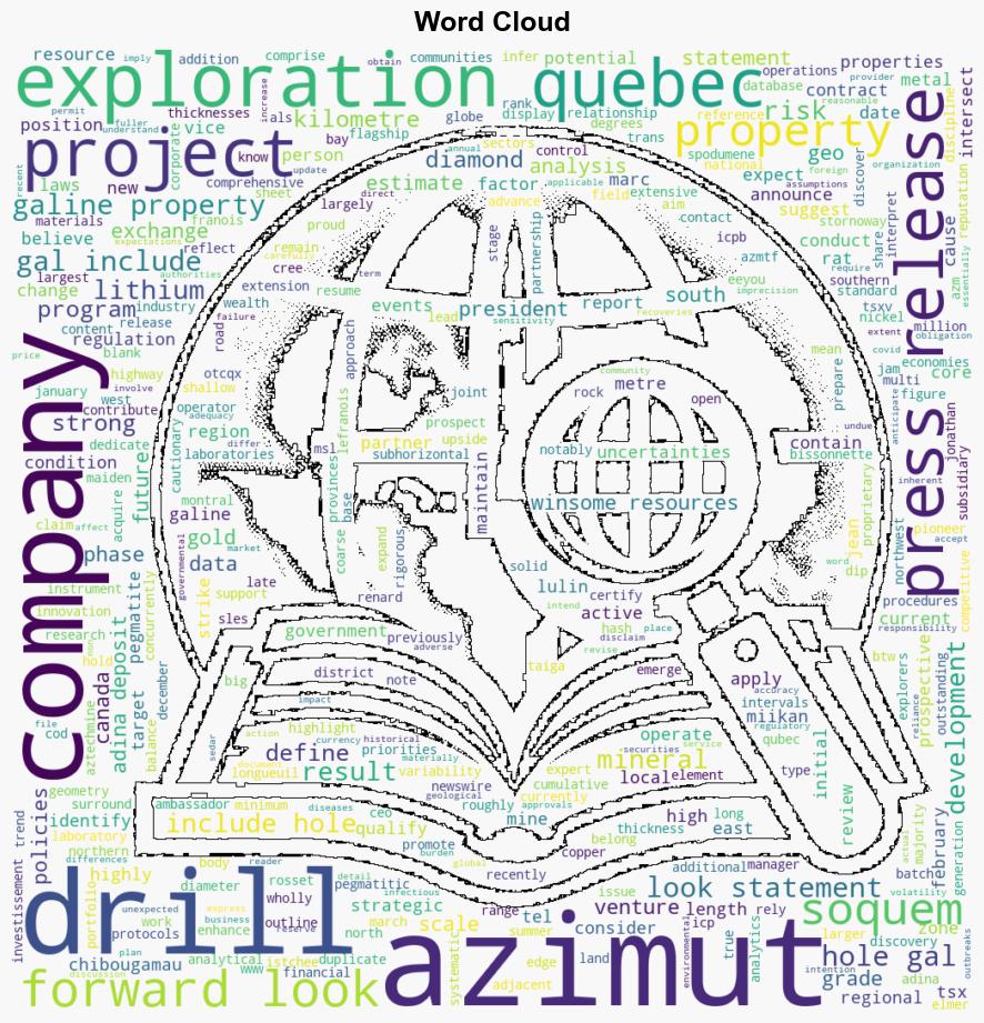 Azimut and SOQUEM Resume Drilling on the HighGrade Lithium Zone at Galine James Bay Region Quebec - Marketscreener.com - Image 1